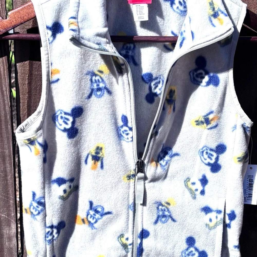 Disney Fleece Vest‎ Kids Medium Gray Mickey Donald Goofy Print NWT